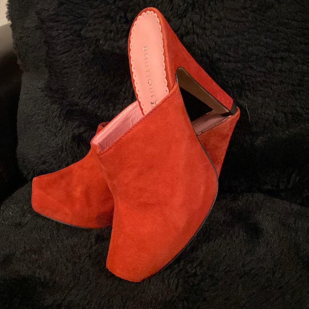 Boutique 58 red suede peep toe slings. Worn once. Size 8 1/2